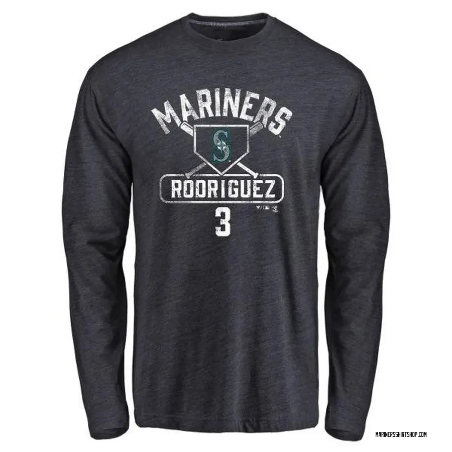 Youth Alex Rodriguez Seattle Mariners Base Runner Tri-Blend Long Sleeve T- Shirt - Navy